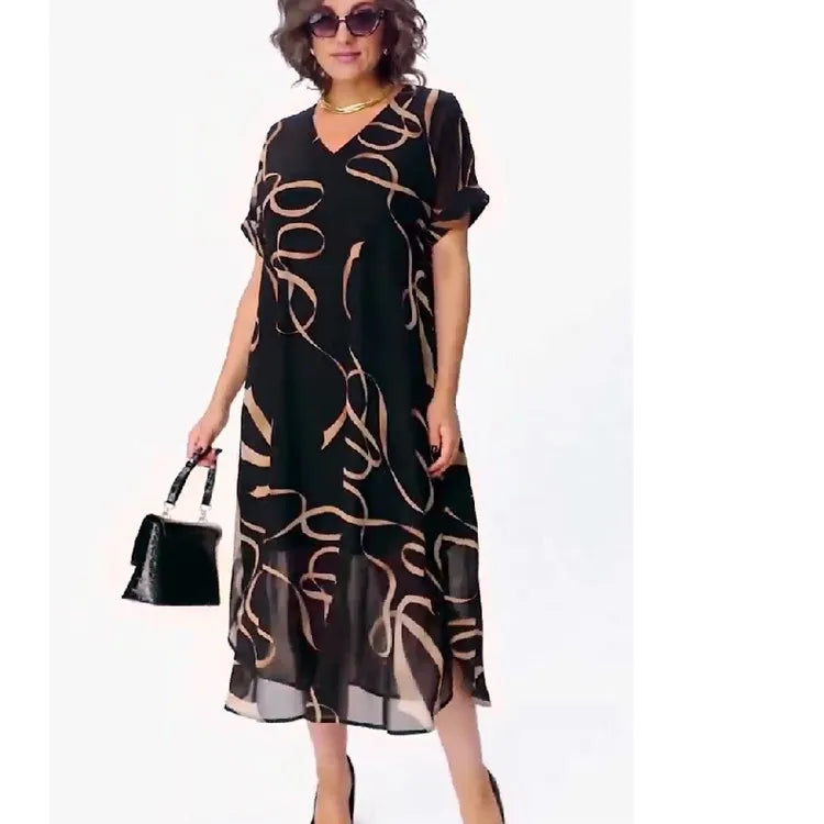 Vintage Floral V-Neck Chiffon Maxi Dress