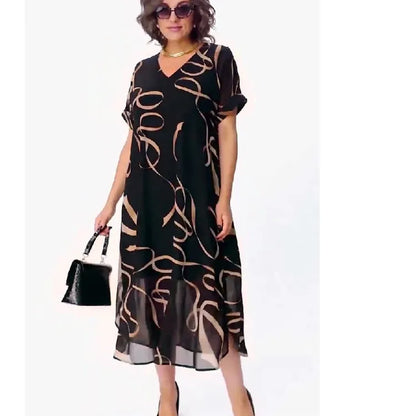 Vintage Floral V-Neck Chiffon Maxi Dress