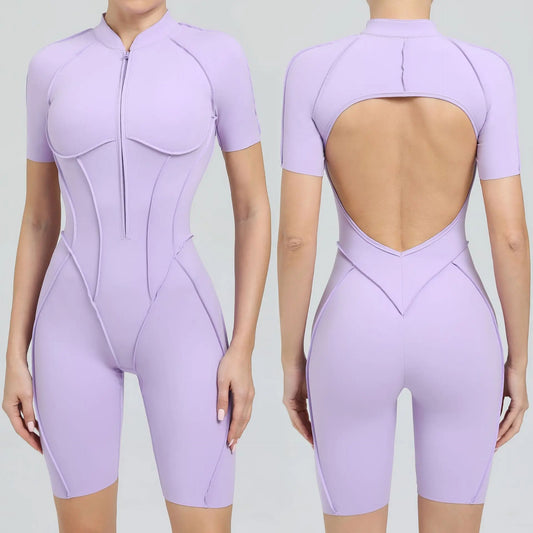 Bellanica - Seamless Zipper Yoga Gym Jumpsuit
