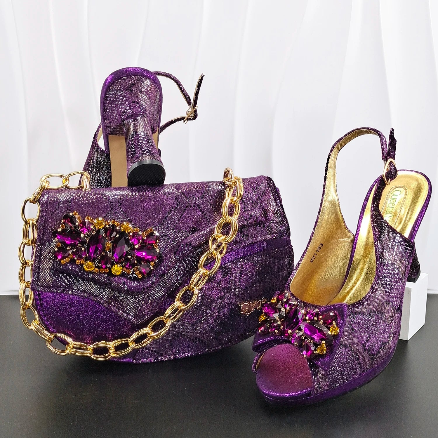 Rhinestone Heels with Matching Bag