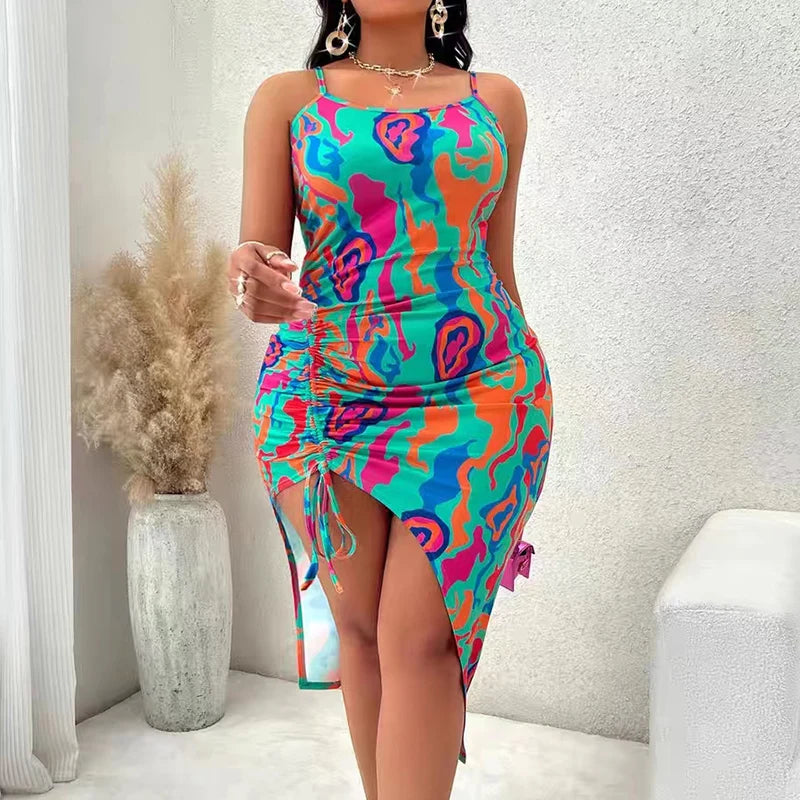 Sexy Printed Split Summer Suspender Dress