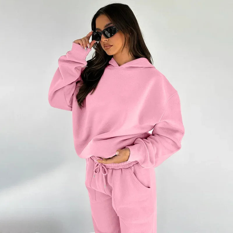 Bellanica - Women's Solid Hooded Sweatshirt Set