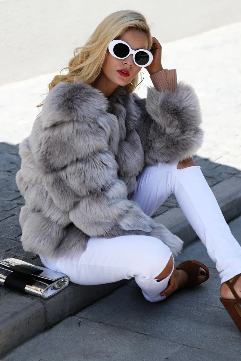 Bellanica - Faux Fur Women Coats Solid