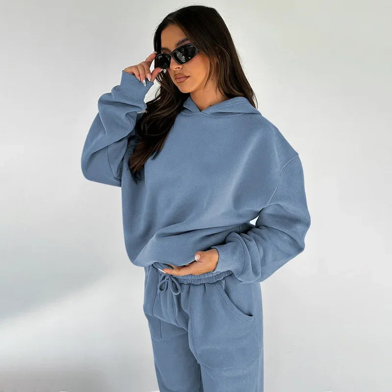 Bellanica - Women's Solid Hooded Sweatshirt Set