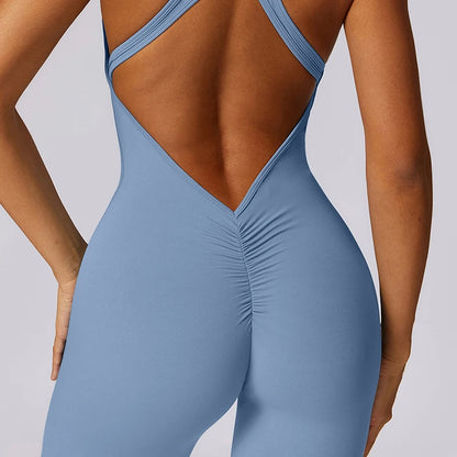 Bellanica - Backless Scrunch Zip Gym Jumpsuit