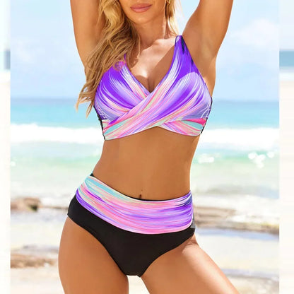 Bellanica - Rainbow Stripe High Waist Bikini Set