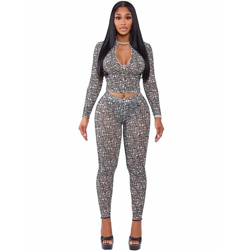 Bellanica - Ensemble deux pièces crop en maille transparente clubwear