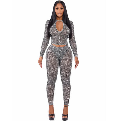 Bellanica - Ensemble deux pièces crop en maille transparente clubwear