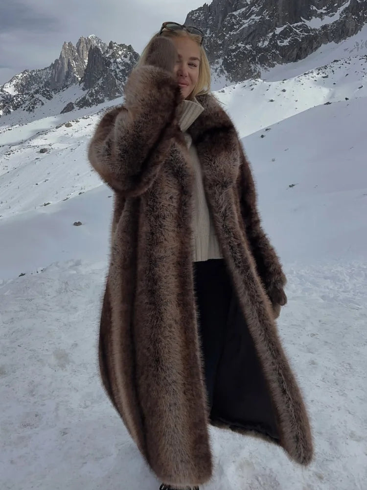 Bellanica - Women's Casual Lapel Faux Fur Long Coat