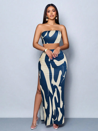 Bellanica - Trägerloses Bodycon-Kleid mit abstraktem Streifenmuster