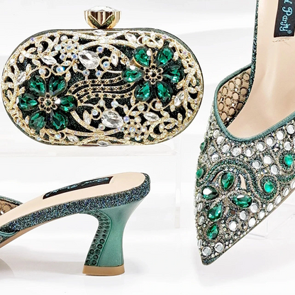 Elegant Heels with Matching Diamond Bag