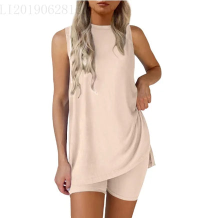 Sleeveless Slit Tank Shorts Set