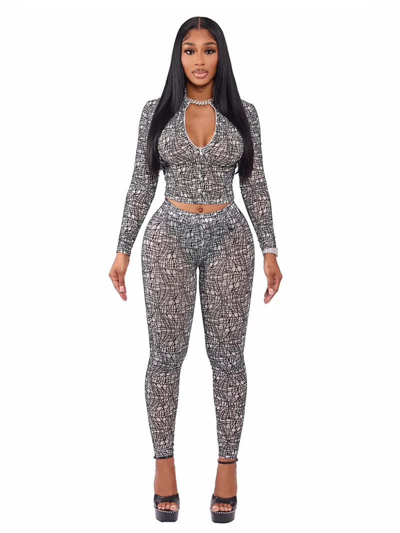 Bellanica - Ensemble deux pièces crop en maille transparente clubwear