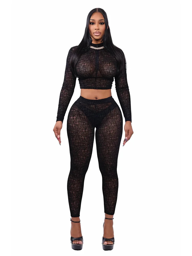 Bellanica - Ensemble deux pièces crop en maille transparente clubwear