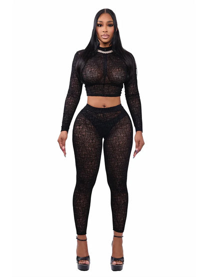 Bellanica - Ensemble deux pièces crop en maille transparente clubwear