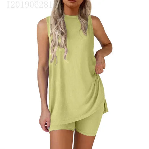 Sleeveless Slit Tank Shorts Set