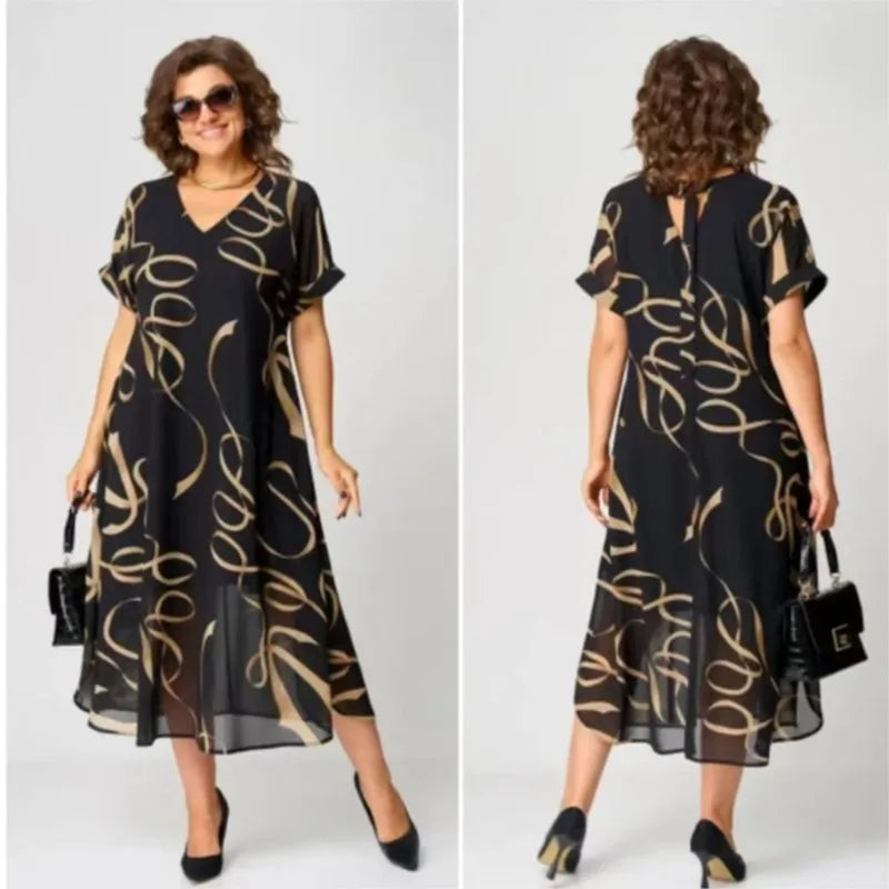 Vintage Floral V-Neck Chiffon Maxi Dress