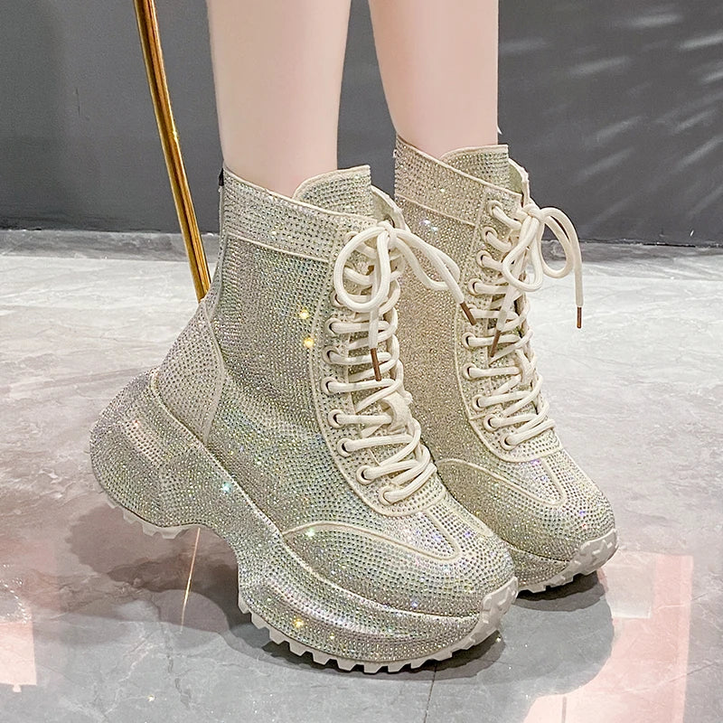 Bellanica - Women’s casual rhinestone height-increasing boots