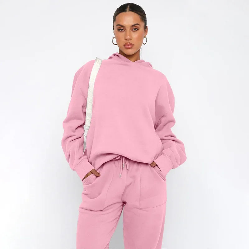 Bellanica - Women's Solid Hooded Sweatshirt Set