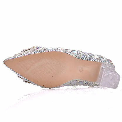 Bellanica - Escarpins à talon carré transparent et nœud en cristal