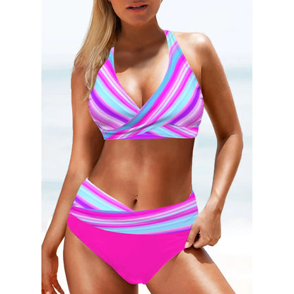 Bellanica - Rainbow Stripe High Waist Bikini Set