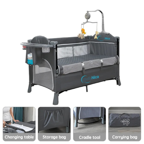 Bellanica - 4-in-1 Foldable Baby Crib Multifunctional Baby with Rocker