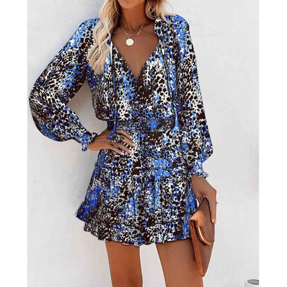 Floral Print Puff Sleeve Waist Dress
