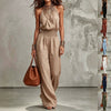 Women's Sleeveless Backless Lace-Up Halter Wide-Leg Jumpsuit Pants