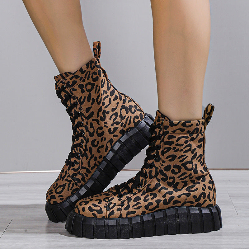 Bellanica - Leopard Print Women Shoes Platform Boots