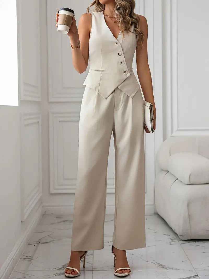 Women's V-Neck Vest and Pants Set