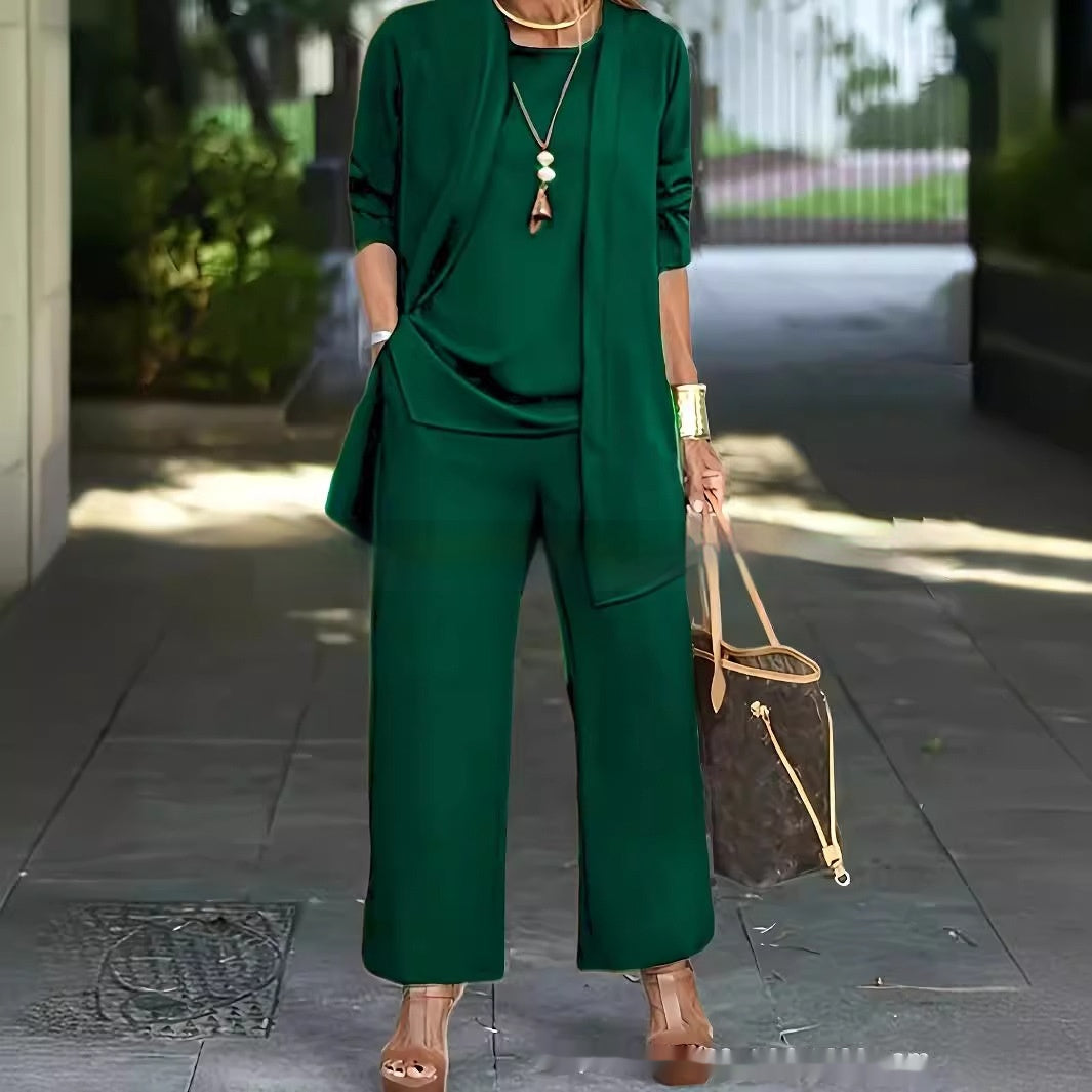 Three-Piece Cardigan Suit with Wide-Leg Pants - detail