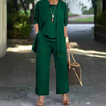 Three-Piece Cardigan Suit with Wide-Leg Pants - detail