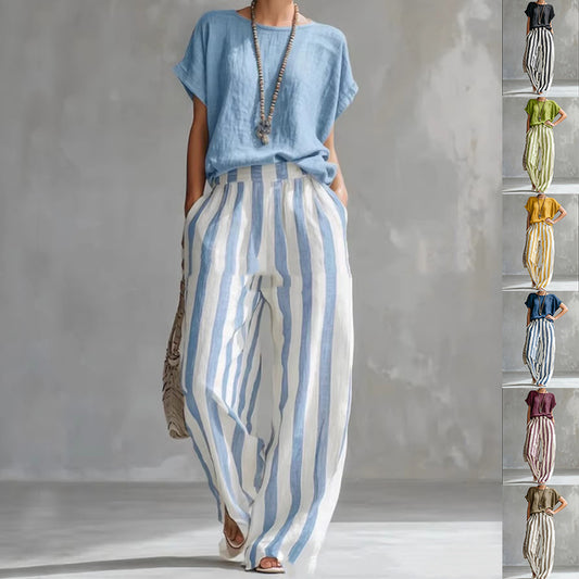 Women's Striped Summer T-Shirt Trouser Set
