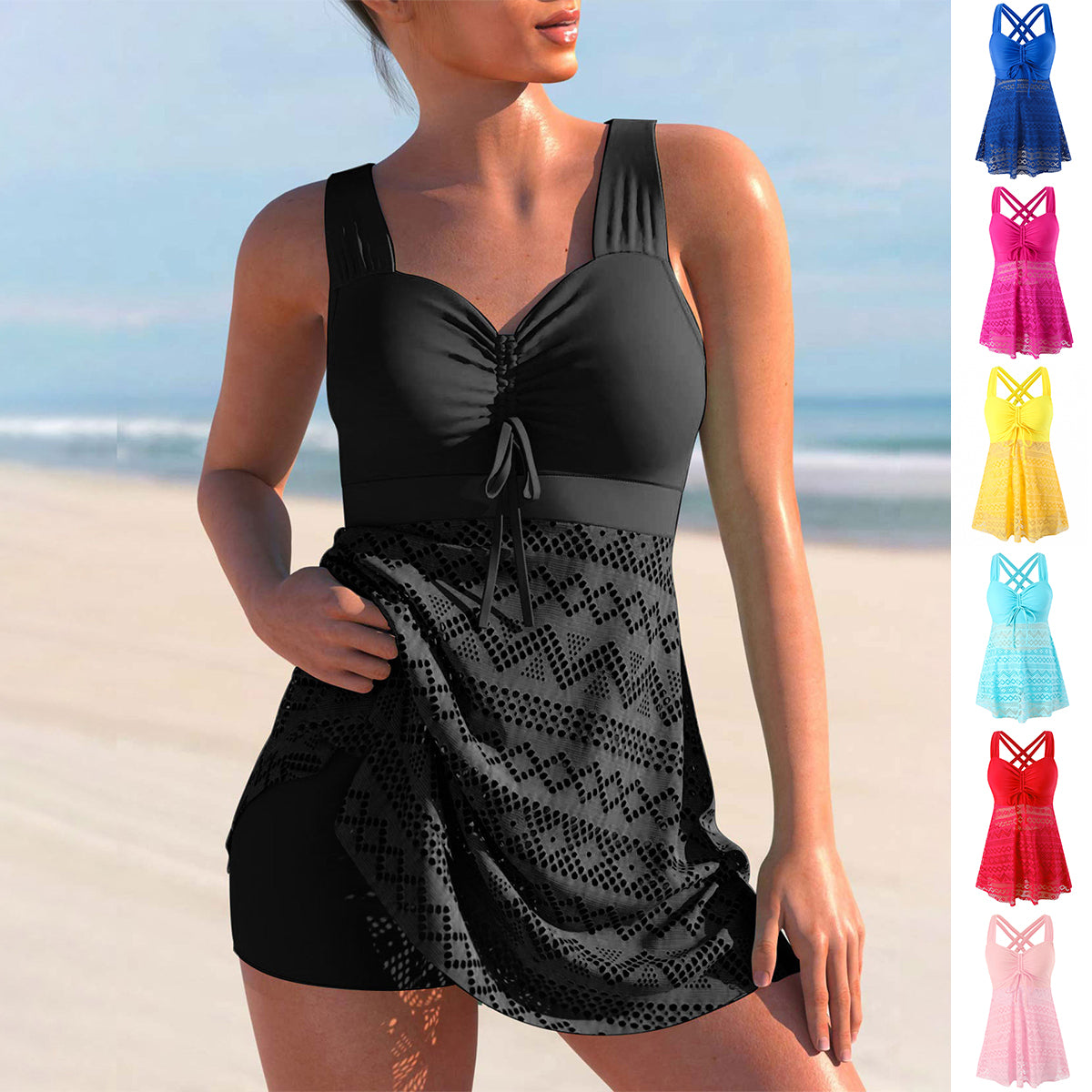 Lace One Piece Swimsuit | Elegant Solid Color Swimwear