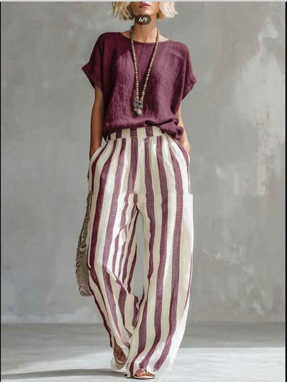 Women's Striped Summer T-Shirt Trouser Set
