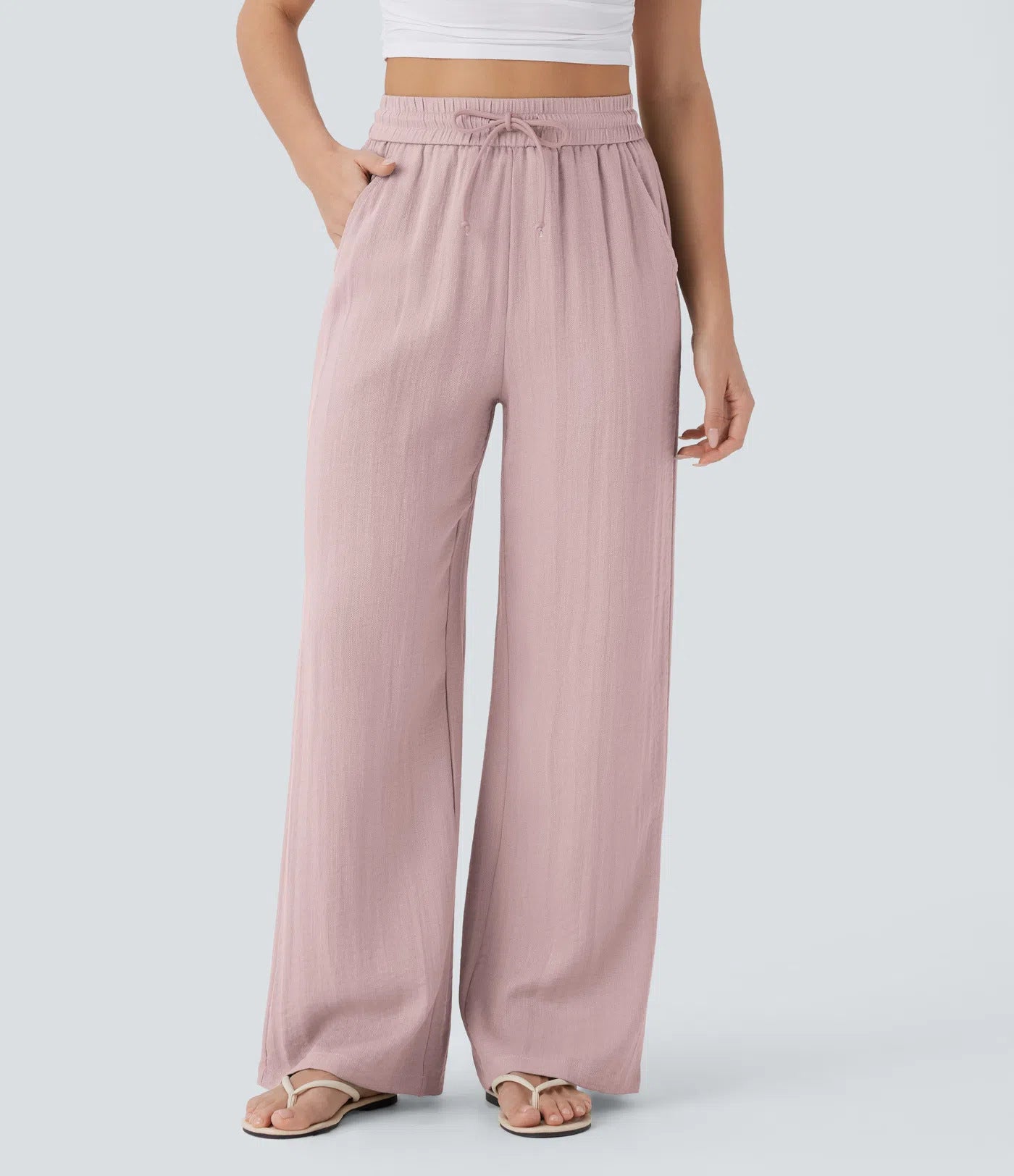 Wide-Leg Drawstring Pocket Pants - side view
