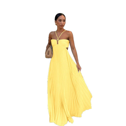 Pleated Sleeveless Halter Dress for Women | Evening Party Style