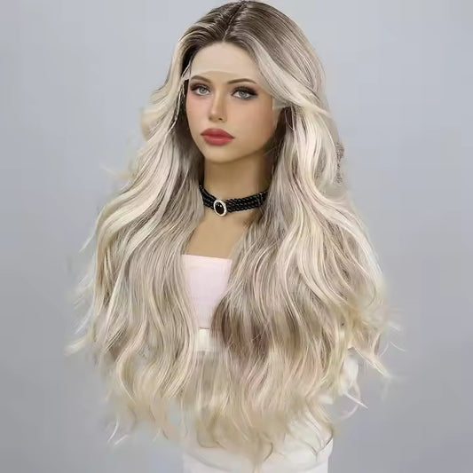 Gold Gradient T-Shaped Wavy Lace Wig - front view