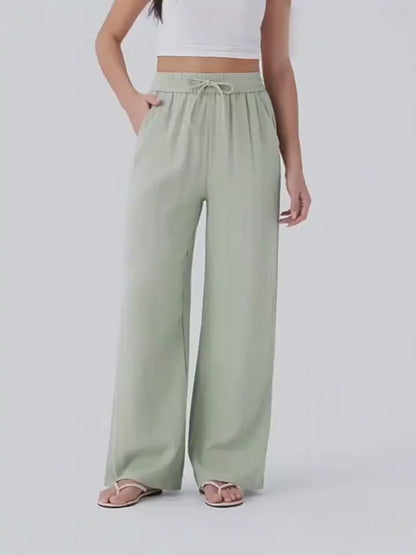 Women's Casual Wide-Leg Drawstring Pocket Pants